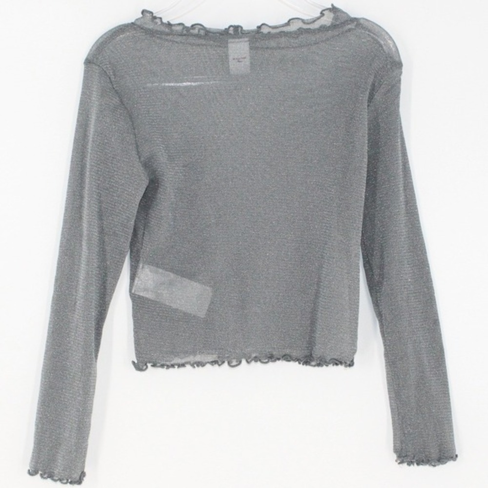 Old Navy Long Sleeve‎ Shirt Metallic Mesh Lettuce Edge XS Silver